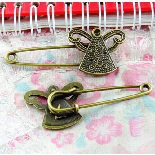10PCS 59.5*34MM Antique Bronze Plated Brooch Pins DIY Angel Brooch Charms Diy Jewelry Accessories