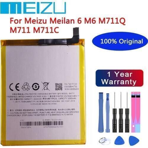 Meizu 100% Original 3090mAh BA711 Battery For Meizu Meilan 6 M6 M711Q M711 M711C Mobile Phone Batteries+Free tools