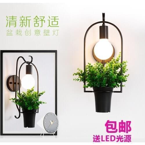 American iron art vintage wall lamp green plants creative aisle wall light for bar restaurant coffee shop deco wall lamp