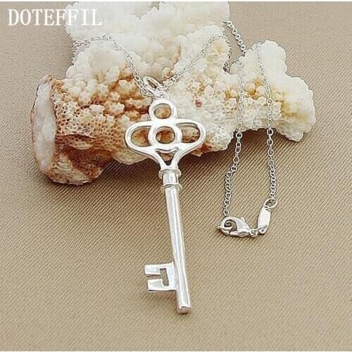 DOTEFFIL 925 Sterling Silver 18 inch chain Key Pendant Necklace For Woman Fashion Wedding Engagement Valentines Day Jewelry