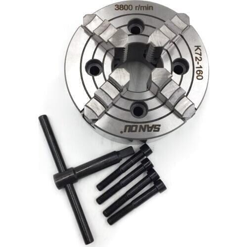 K72-160 160mm Lathe Chuck 4 Jaws Independent 6'' Four-Jaw Chuck Reversible K72 Series Chucks with Wrench and Screws