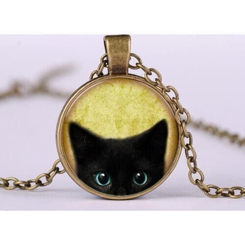 Cat 25mm Pendant Necklace Round Time Gem Necklace Jewelry