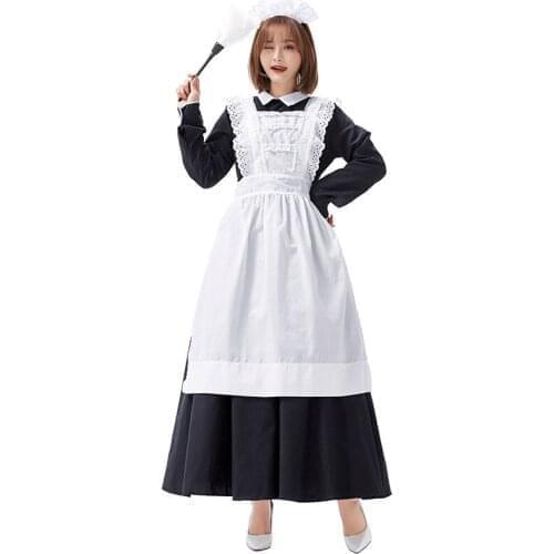 Coffee Shop Waiter Costume Maid Cosplay Women Halloween Costume For Adult