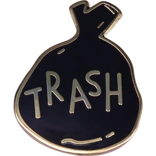 Trash brooch unique hand illustrated garbage bag pin perfect collar jackets flair collection