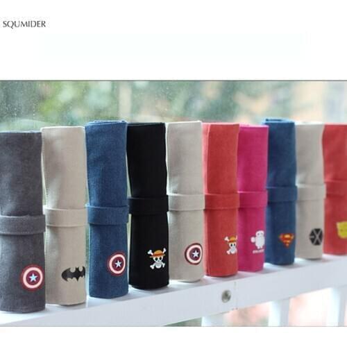 Creative Superhero Canvas Pencil Case Simple Design Style Zipper Pencil Bags Rolling High-capacity School Supplies Stationery