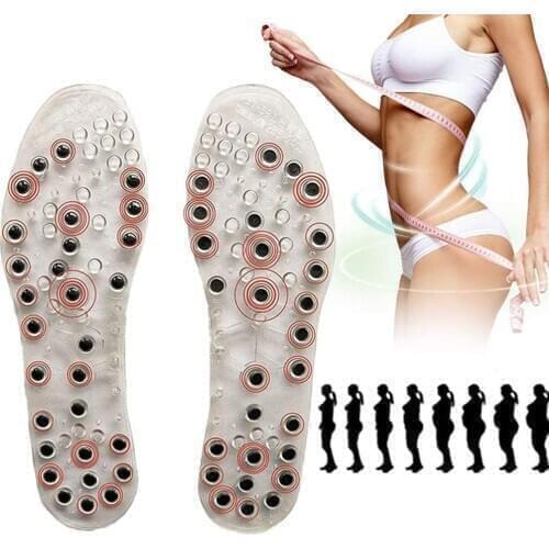 Unisex Acupressure Magnetic Insoles Foot Therapy Massage Reflexology Pain Relief Silicone Slimming Insoles Transparent