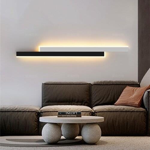 Nordic Minimalist LED Wall Lamp Simple Long Strip Sconces Indoor Black/Gold Bedside Bedroom Mirror Home Line Wall Lights Fixture