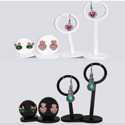 Fashion 2 Pcs/Set Black/Clear/White Acrylic Earrings Holder Shelf Jewelry Display Stand Storage Organizer Rack Hook Showcase
