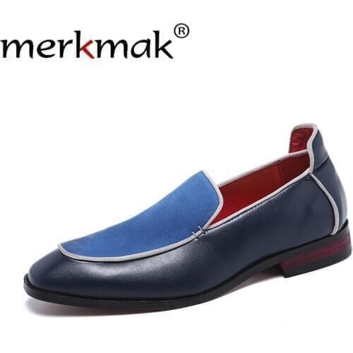 Merkmak 2019 Mens Fashion Pig Skin Leather Shoes Pointed Toe Business Dress Shoes Big Size Male Formal Shoes for Party Wedding