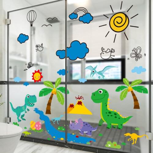 Dinosaur Animals Wall Stickers DIY Cartoon Clouds Sun Mural Decals for Kids Rooms Baby Bedroom Children Nursery Home Decoration