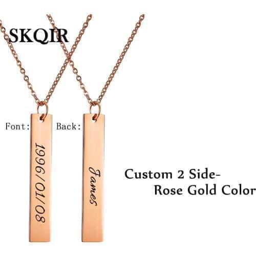 Personalized Name Blank Bar Women Pendant Necklace Custom Love Letter Stainless Steel Plate Gold Engrave Word Men Jewelry Gift