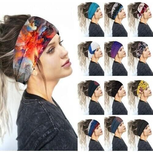 Hip Hop Tie-dye Printed Wide Turban Headband Women Girls Hair Head Bands Wrap Accessories Scrunchy Hairband Sports Headdress