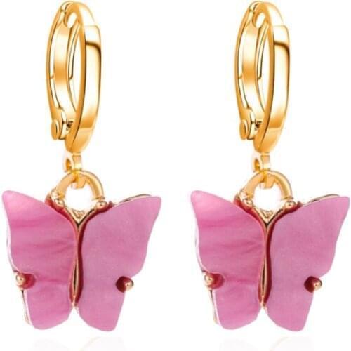 Simple Green Red Pink White Blue Butterfly Golden Hollow Circle Acrylic Drop Earrings Earrings Dangle Earrings For Women
