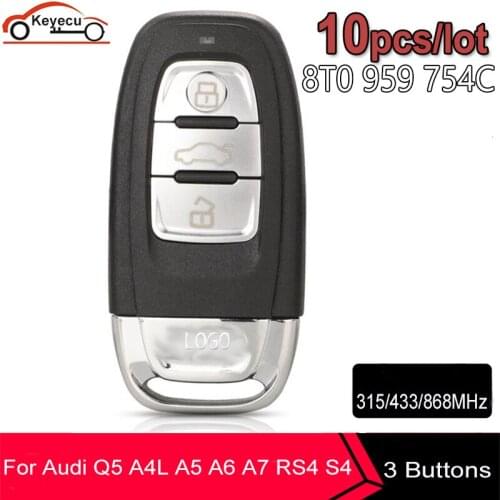 KEYECU 10x Remote Key 3 Button 868MHz 8T0 959 754 J 8T0 959 754 D / 433MHz 8K0 959 754 G / 315MHZ 8T0 959 754C for Audi Q5 A4 A5