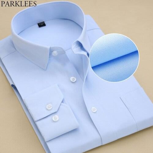 Brand Solid Work Shirt Men Long Sleeve Male Blue Cotton Down Dress Shirts Business Casual Slim Fit Plus Size Camisas Hombre 8XL