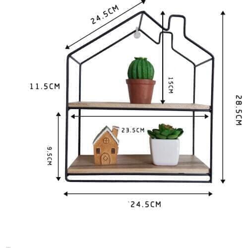 Nordic Wooden Iron House Style Wall Shelf Wall Mounted Storage Rack Bedroom Kitchen Home Decor Kids Room DIY Wall Crafts Holder