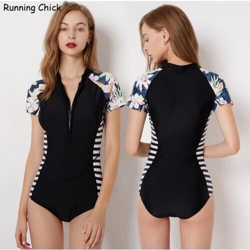 2021 One-piece Surfing Suit Short-sleeved Female Swimsuit Hot Spring Wholesale