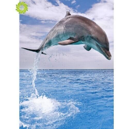 SNA New Full Round Diamond Diy Diamond Painting Lovely Dolphin Diamond Embroidery Arts Cross Stitch Rhinestone Mosaic Home Decor
