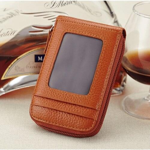 Genuine Leather Unisew Credit Card Holder Clear Coin Purse Men Women Real Leather Small Wallet Photo Slot Wallet