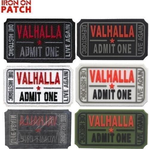 Valhalla Admit One Ticket Embroidered/pvc Tactical Patch Hook& Loop Embroidery Badges Military DIY Badges For Clothes PATCH