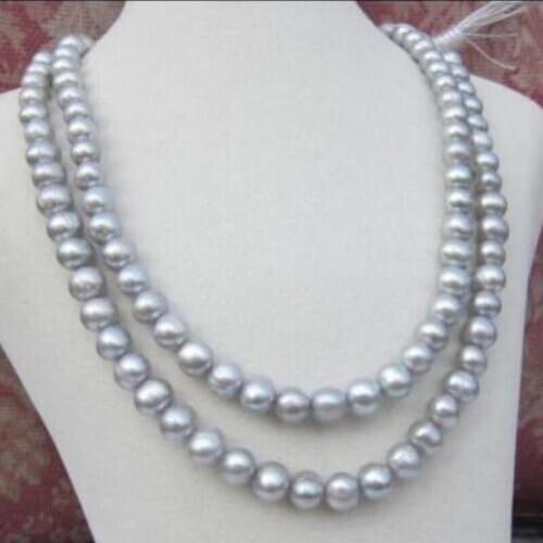 35'' 9-10MM SOUTH SEA GRAY PEARL NECKLACE 925silver GOLD CLASP