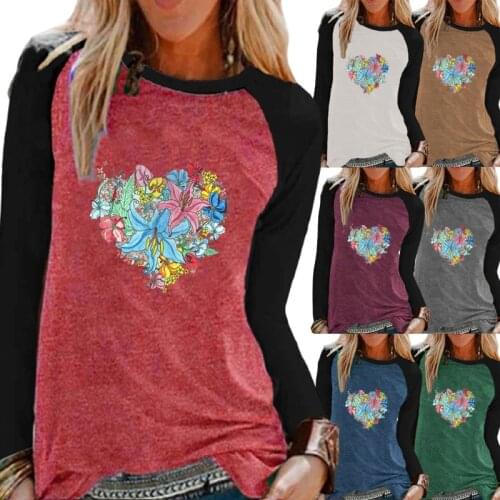 Women Fashion Printing Graphic T-shirt Autumn Long Sleeve Plus Size Loose Cartoon Shirt Casual Blouse Round Neck Pullover Tops