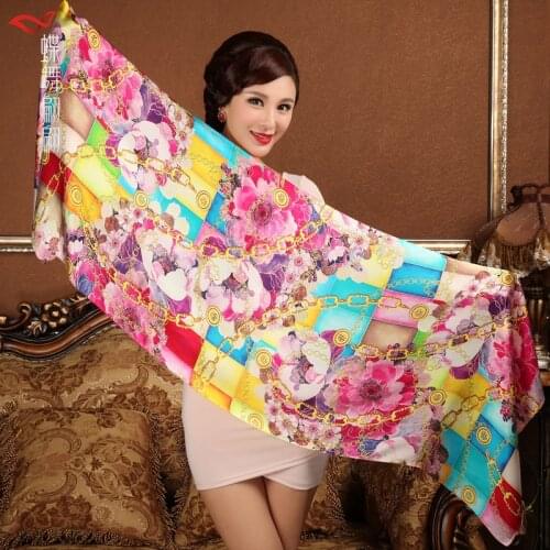 Ladies Brand Silk Shawl Scarf Printed Female Long Chain Scarves Wraps 2017 Summer Women Mulberry Silk Water Blue Scarf Cape