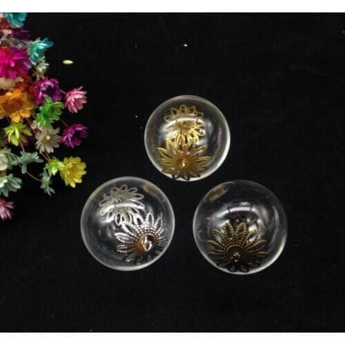 100sets 25mm transparent Glass Bubble Vial Two Hole Open & Flower Beads Cap & Eye Pin& DIY Glass Vial Pendant necklace jewelry