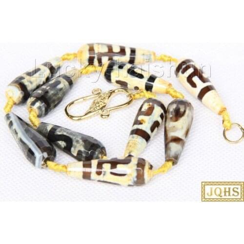 16" 10*25mm faceted drip yellow black agates beads Strand knotted necklace j9748