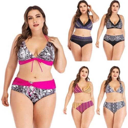 2021 Summer Womens Large Size bra Bikini Split Swimsuit the fat girl Sexy Fashion Beachwear Two Piece printing briefs swimsuit