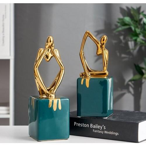 Abstract Figure Sculpture Golden Statue Home Decor Modern Living Room Decoration Ceramic Sculpture Office Desk Accessories Gift