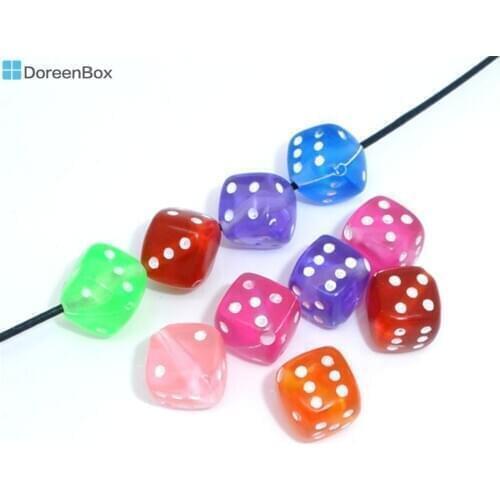 100 PCs Doreen Box Acrylic Dice Spacer Beads Square Shape Multicolor Mixed Randomly For DIY Jewelry Making 9x9mm, Hole:1.3mm