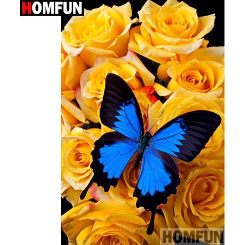 HOMFUN Full Square/Round Drill 5D DIY Diamond Painting "Flower butterfly" Embroidery Cross Stitch 3D Home Decor Gift A11106