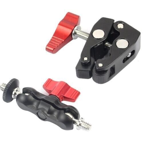 Aluminum Adjustable Magic Arm with Small Ballhead+ Clip Super Clamp for Camera Monitor / LED Light Support with 1/4 Screw