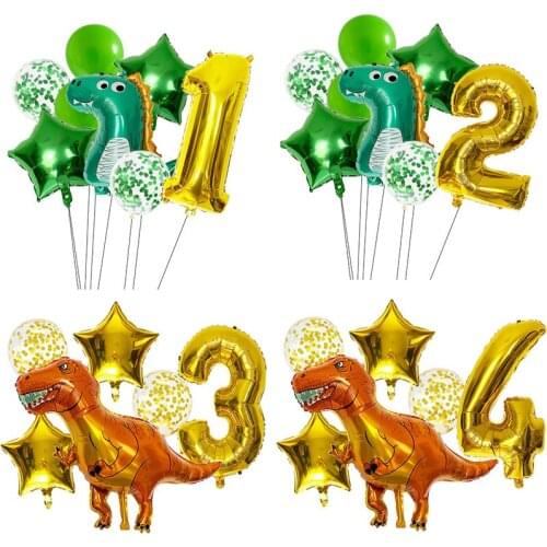 Dino Theme Birthday Party Decoration Cartoon Dinosaur Foil Number Balloon For Boy Kids Green Jungle Party Baby Shower Globos