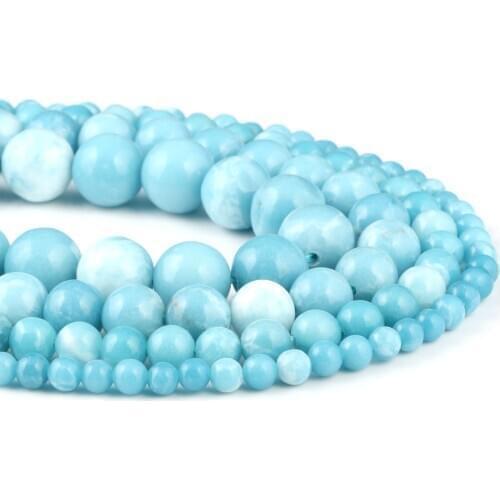 Designer Jewelry Stone Beads4/ 6/8/10/12mm Round Ball loose beads DIY Beading Findings Natural Larimar Stone Beads