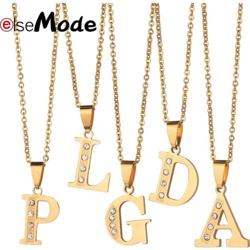 ELSEMODE 1PC Simple Letters CZ Initial Necklaces For Women Stainless Steel Gold Names Pendant Necklace Adjustable Jewelry