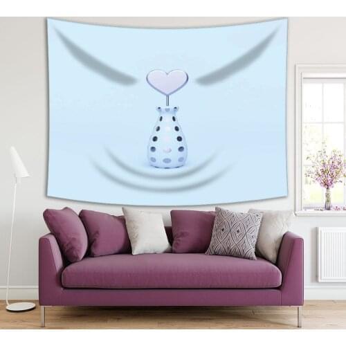 Tapestry Metallic Heart Shape and A Bottle Love Valentine Concept Monochromic Artwork Printed Light Blue