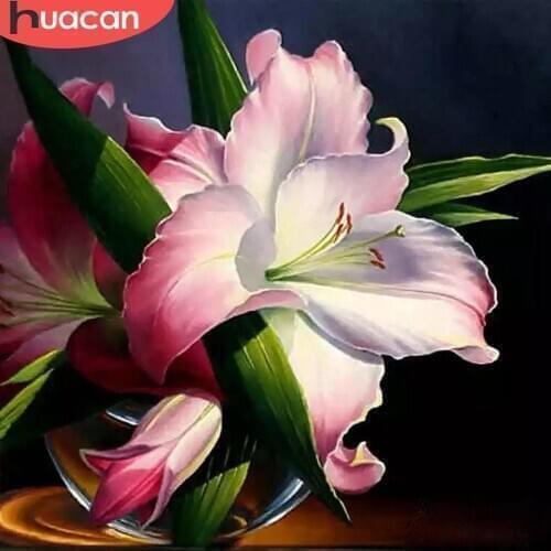 HUACAN 5D DIY Diamond Painting Flower Diamond Painting Cross Stitch Mosaic Lily Diamond Embroidery Handicraft Home Decor Gift