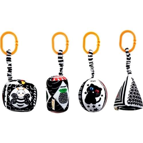 H55B Rattle Sensory Geometric Car Hanging Toys 4 Geometry Shape for 6+ Months Babies