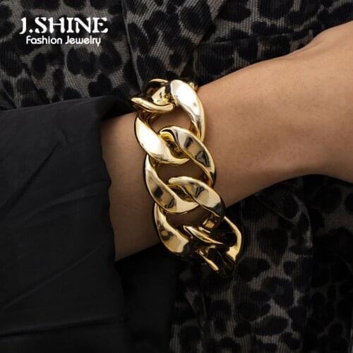 JShine Hyperbole Cuban Curb Big Acrylic Chain Bracelet Bangle Vintage Punk Lock Smooth Bracelets Men Party Jewelry Accessories