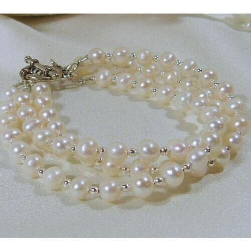 Classic A Touch Of Silver Beaded Real Genuine Freshwater Pearl Bracelet 3 Rows Handmade Charming Women Gift Fine Jewelry