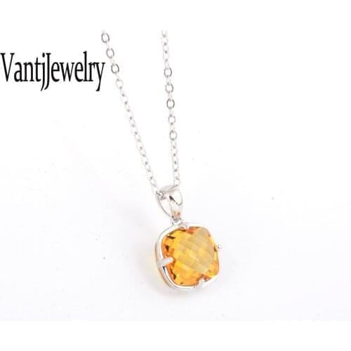 Natural Citrine Pendant Sterling 925 Silver Necklace Gemstone 10mm for Women Birthday Party Jewelry Gift Free Shipping