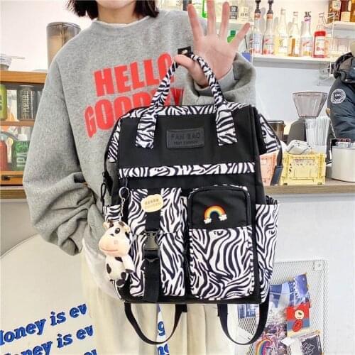 Cute School Bags Kawaii Backpack Badge Student Girl Shoulder Bag College Women Backpacks Canvas Book bag Female Travel Bag 2021