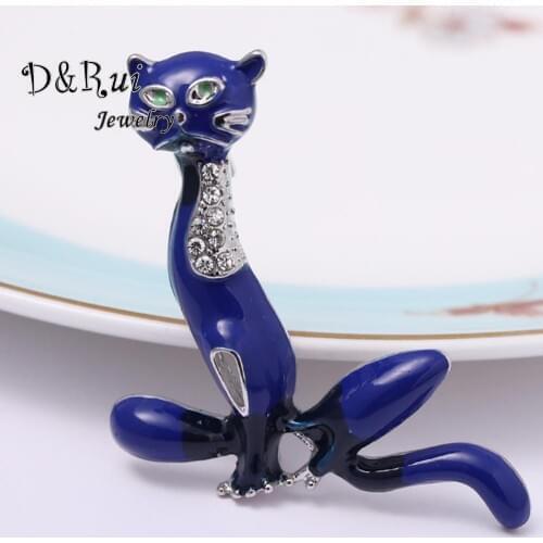 Trendy Blue Enamel Cat Brooches for Women Men Lovely Alloy Rhinstone Animal Party Casual Brooch Pins Jewelry Girls Gifts 2020