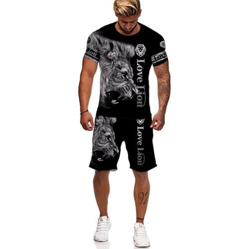 The Lion King summer new fashion mens T-shirt shorts two-piece 3D printing casual sportswear O-neck short-sleeved suit clothing