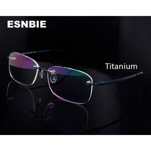 Mens Rimless Eyeglass Frames Memory Titanium Square Myopia Optical Glass Frames Men Frameless Prescription Eyewear Blue Color