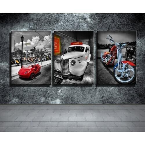 5D Diy Diamond Painting Square 3pieces Cool Cars and Motorcycle Full Round Drill Embroidery Home Decoration Sale TriptychZP-3861