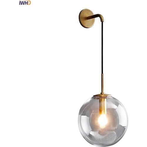 Nordic Modern Glass Ball Wall Lamp Fixtures Black/Golden Iron Bedroom Sconce Wandlamp Bathroom Mirror Light Applique Murale