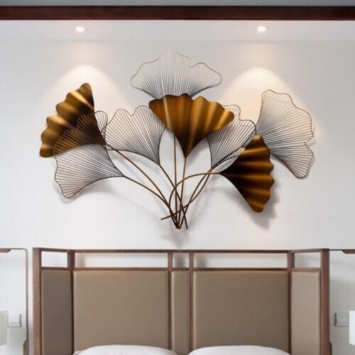 New Chinese Wrought Iron Ginkgo Leaf 3D Wall Sticker Crafts Home Livingroom Background Wall Hanging Decoration Hotel Wall Murals